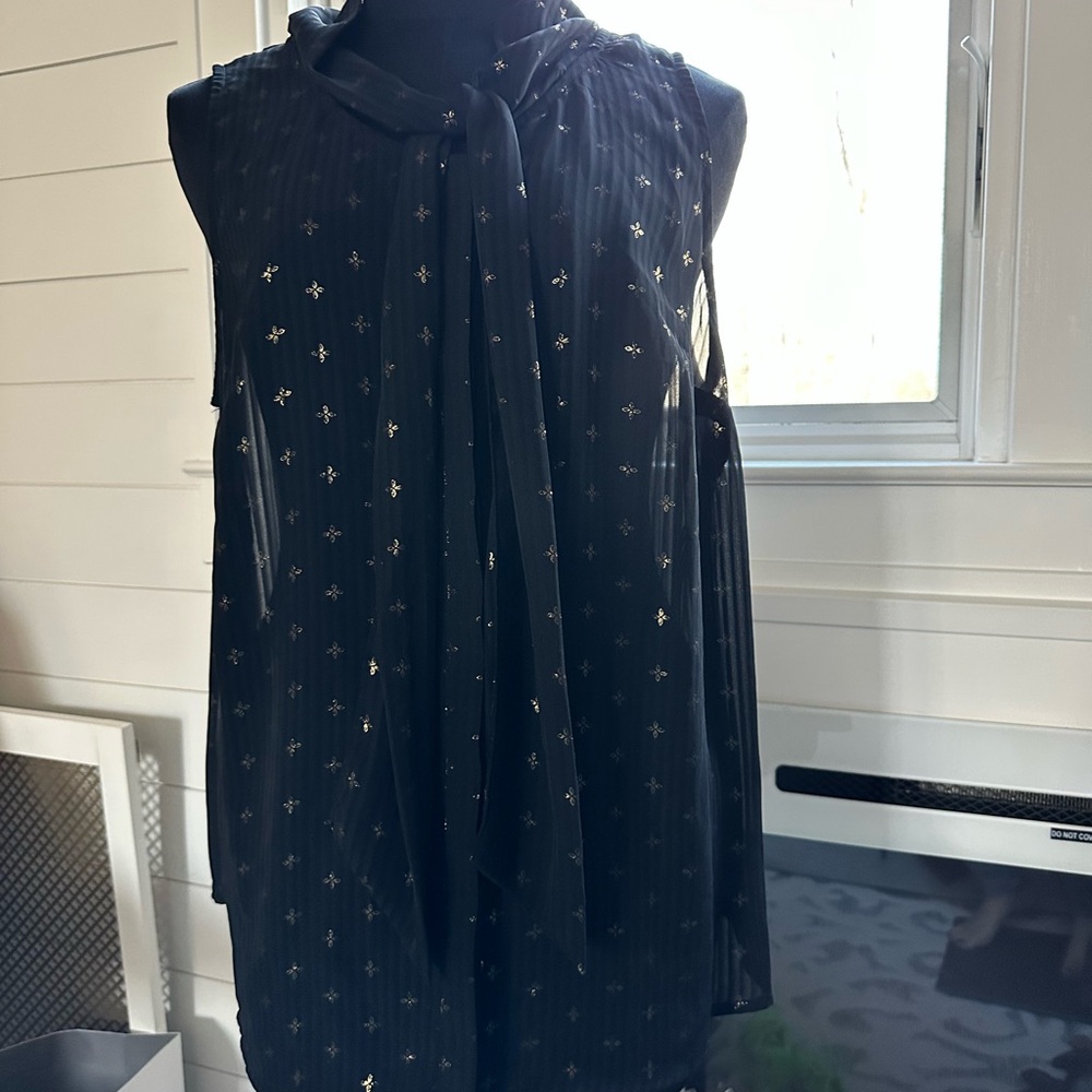 a new day Black Sleeveless Tie-Neck Tank with Gold Star Dots